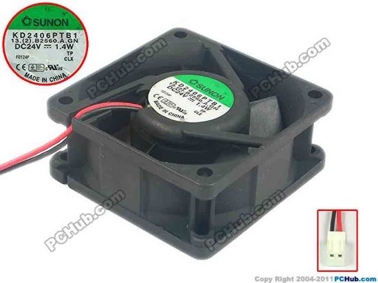 120741 SUNON KD2406PTB1 Server - Square Fan 13.(2).B2560.A.GN, sq60x60x25, 2-wire, 24V 1.4W SUNON KD2406PTB1 Server - Square Fan 