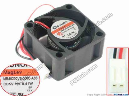120764 SUNON MB40200V3-000C-A99 Server - Square Fan sq40x40x20, 2-wire, 5V 0.41W,  SUNON MB40200V3-000C-A99 Server - Square Fan 