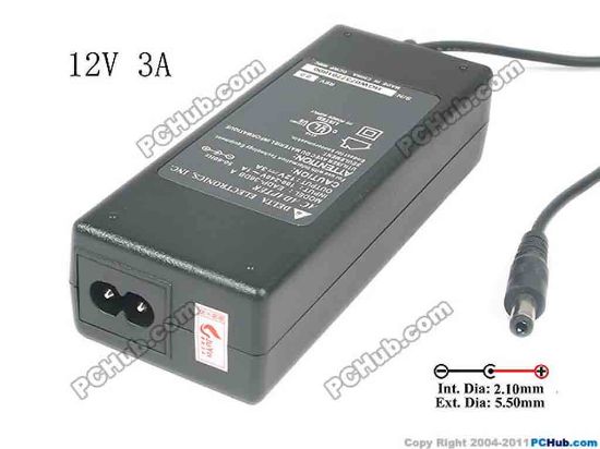 121063 Delta Electronics EADP-36DB AC Adapter 5V-12V 12V 3A, 5.5/2.1mm, 2-Prong, New Delta Electronics EADP-36DB AC Adapter 5V-12V 