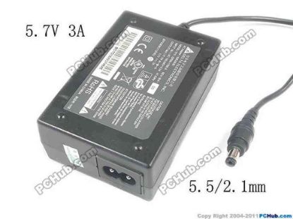 121068 Delta Electronics DPSN-17BB  AC Adapter 5V-12V 5.7V 3A, 5.5/2.1mm, 2-Prong, New Delta Electronics DPSN-17BB  AC Adapter 5V-12V 