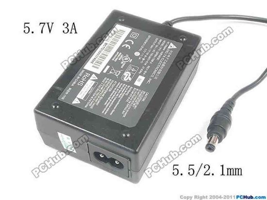121068 Delta Electronics DPSN-17BB  AC Adapter 5V-12V 5.7V 3A, 5.5/2.1mm, 2-Prong, New Delta Electronics DPSN-17BB  AC Adapter 5V-12V 