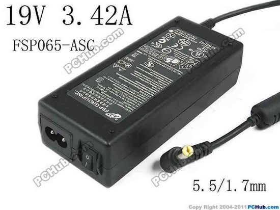 121072 FSP Group Inc FSP065-ASC AC Adapter- Laptop 19V 3.42A, 5.5/1.7mm, 2-Prong FSP Group Inc FSP065-ASC AC Adapter- Laptop 