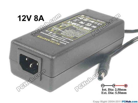 121139 PCH OEM Power AC Adapter 5V-12V 12V 8A, 5.5/2.5mm, C14, New PCH OEM Power AC Adapter 5V-12V 