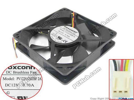 121156 Foxconn PV122512H2BF Server - Square Fan 2A, sq120x120x25, w80x3x3, 12V 0.7A Foxconn PV122512H2BF Server - Square Fan 