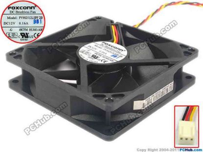 121162 Foxconn PV902512LSPF Server - Square Fan 2B, sq90x90x25, 3-wire, 12V 0.16A Foxconn PV902512LSPF Server - Square Fan 