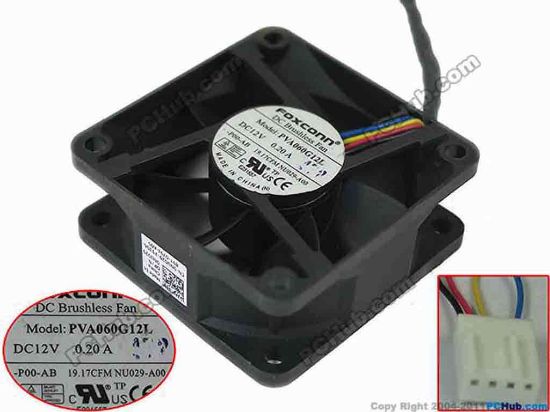 121169 Foxconn PVA060G12L Server - Square Fan P00-AB, sq60x60x25, w60x4x4, 12V 0.20A Foxconn PVA060G12L Server - Square Fan 
