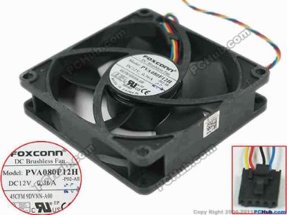 121170 Foxconn PVA080F12H Server - Square Fan P02-AE, sq80x80x20, w200x4x5, 12V 0.36A Foxconn PVA080F12H Server - Square Fan 