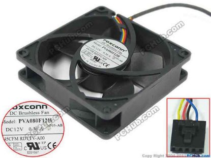 121172 Foxconn PVA080F12H Server - Square Fan P05-AB, sq80x80x20, w100x4x5, 12V 0.36A Foxconn PVA080F12H Server - Square Fan 
