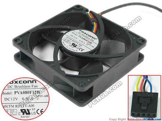 121172 Foxconn PVA080F12H Server - Square Fan P05-AB, sq80x80x20, w100x4x5, 12V 0.36A Foxconn PVA080F12H Server - Square Fan 