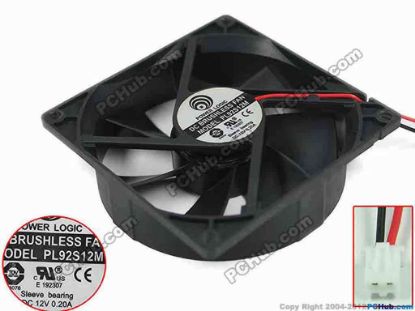 121181 Power Logic PL92S12M Server - Square Fan sq90x90x25, 2-wire, 12V 0.20A Power Logic PL92S12M Server - Square Fan 