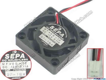 121223 SEPA MF40D-12 Server - Square Fan sq40x40x10, 2-wire, 12V 0.11A SEPA MF40D-12 Server - Square Fan 
