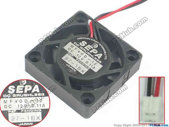 121223 SEPA MF40D-12 Server - Square Fan sq40x40x10, 2-wire, 12V 0.11A SEPA MF40D-12 Server - Square Fan 