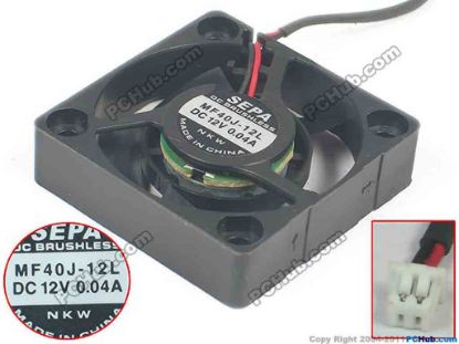 121230 SEPA MF40J-12L Server - Square Fan sq40x40x10, 2-wire, 12V 0.04A SEPA MF40J-12L Server - Square Fan 