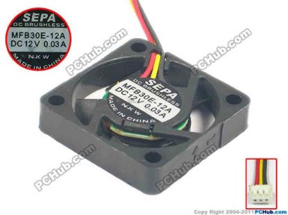 121235 SEPA MFB30E-12A Server - Square Fan DC 12V 0.03A, 30x30x6mm, w85x3x3 SEPA MFB30E-12A Server - Square Fan 