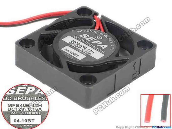 121236 SEPA MFB40B-12H Server - Square Fan sq40x40x10, 2-wire, 12V 0.16A SEPA MFB40B-12H Server - Square Fan 