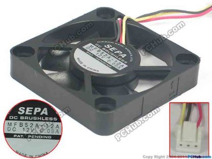 121238 SEPA MFB52A-12A Server - Square Fan sq50x50x10, w30x3x3, 12V 0.09A SEPA MFB52A-12A Server - Square Fan 