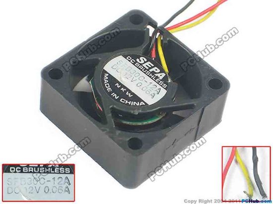 121251 SEPA SFB30C-12A Server - Square Fan sq30x30x12, 3-wire, 12V 0.06A SEPA SFB30C-12A Server - Square Fan 