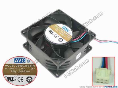121356 AVC 2B09238B24H Server - Square Fan 057, sq92x92x38, 3-wire, 24V 0.75A AVC 2B09238B24H Server - Square Fan 