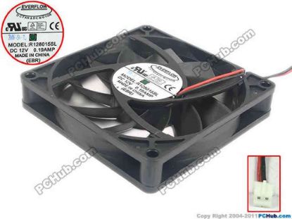 121385 Everflow R128015SL Server - Square Fan sq80x80x15, 2-wire, 12V 0.19A Everflow R128015SL Server - Square Fan 
