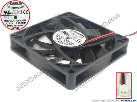 121385 Everflow R128015SL Server - Square Fan sq80x80x15, 2-wire, 12V 0.19A Everflow R128015SL Server - Square Fan 