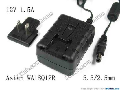 121766 APD / Asian Power Devices WA18Q12R AC Adapter 5V-12V 12V 1.5A, Barrel 5.5/2.5mm, US 2-Pin Plug, New APD / Asian Power Devices WA18Q12R AC Adapter 5V-12V 