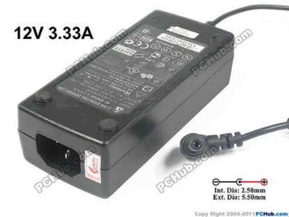 121777 Li Shin LSE0107A1240 AC Adapter 5V-12V 12V 3.33A, Barrel 5.5/2.5mm, IEC C14, New Li Shin LSE0107A1240 AC Adapter 5V-12V 