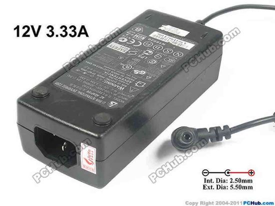121777 Li Shin LSE0107A1240 AC Adapter 5V-12V 12V 3.33A, Barrel 5.5/2.5mm, IEC C14, New Li Shin LSE0107A1240 AC Adapter 5V-12V 