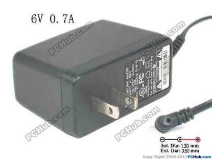121842 Acbel Polytech WA8077 AC Adapter 5V-12V 6V 0.7A, Barrel 3.5/1.3mm, US 2-Pin Plug Acbel Polytech WA8077 AC Adapter 5V-12V 