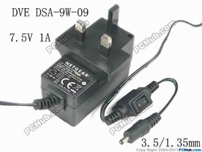 121871 DVE DSA-9W-09 AC Adapter 5V-12V 7.5V 1A, 3.5/1.35mm, UK 3-Pin, New DVE DSA-9W-09 AC Adapter 5V-12V 