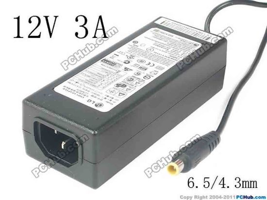 121923 LG Common Item (LG) AC Adapter 5V-12V LCAP07F, 12V 3A, Barrel 6.5/4.3mm With Pin, IEC C1 LG Common Item (LG) AC Adapter 5V-12V 