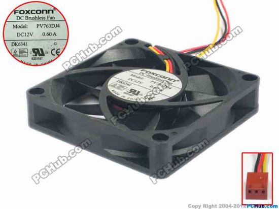 122733 Foxconn PV763DJ4 Server - Square Fan sq70x70x15, w125x3x3, 12V 0.60A Foxconn PV763DJ4 Server - Square Fan 