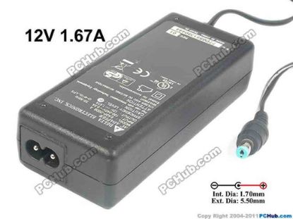 124195 Delta Electronics EADP-20DB AC Adapter 5V-12V 12V 1.67A, 5.5/1.7mm, 2-Prong, New Delta Electronics EADP-20DB AC Adapter 5V-12V 