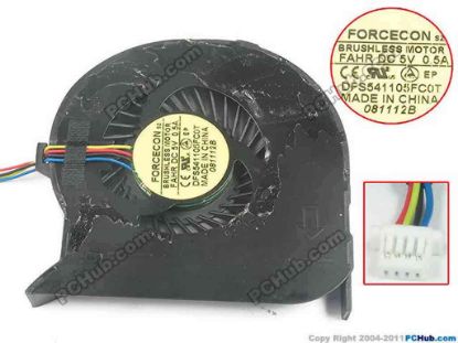 124523 Forcecon DFS541105FC0T Cooling Fan  FAHR, DC5V 0.5A, Bare fan Forcecon DFS541105FC0T Cooling Fan  