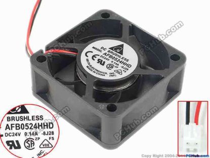124972 Delta Electronics AFB0524HHD Server - Square Fan BJ28, sq50x50x20, 2-wire, 24V 0.14A Delta Electronics AFB0524HHD Server - Square Fan 