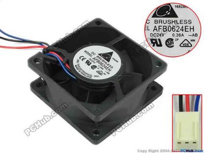 124993 Delta Electronics AFB0624EH Server - Square Fan AB, sq60x60x25, 3-wire, 24V 0.36A Delta Electronics AFB0624EH Server - Square Fan 