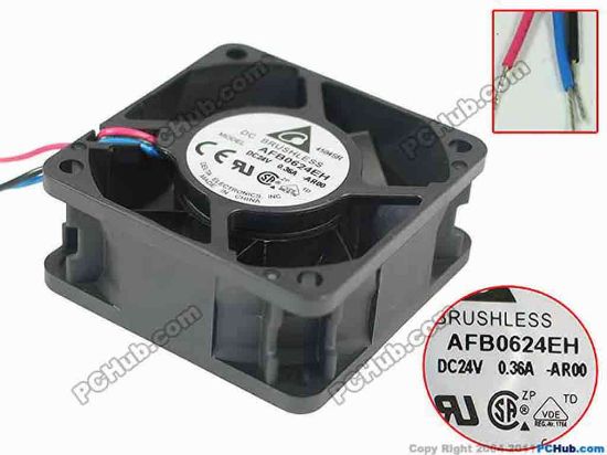 124995 Delta Electronics AFB0624EH Server - Square Fan AR00, sq60x60x25, 3-wire, 24V 0.24A Delta Electronics AFB0624EH Server - Square Fan 