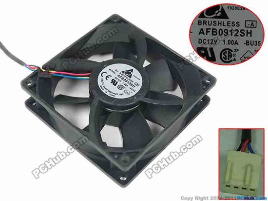 125041 Delta Electronics AFB0912SH Server - Square Fan BU35, sq90x90x25, w90x4x4, 12V 1.00A Delta Electronics AFB0912SH Server - Square Fan 