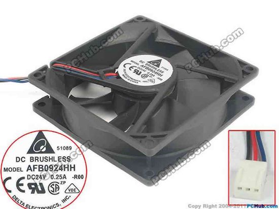 125046 Delta Electronics AFB0924HH Server - Square Fan R00, sq90x90x25, 3-wire, 24V 0.25A Delta Electronics AFB0924HH Server - Square Fan 