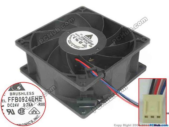 125153 Delta Electronics FFB0924EHE Server - Square Fan R00, sq92x92x38, 3-wire, 24V 0.75A Delta Electronics FFB0924EHE Server - Square Fan 