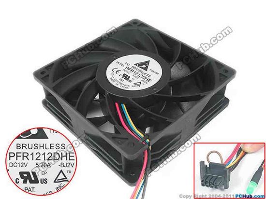 125182 Delta Electronics PFR1212DHE Server - Square Fan BJ2V, sq120x120x38, 4-wire, 12V 5.20A Delta Electronics PFR1212DHE Server - Square Fan 