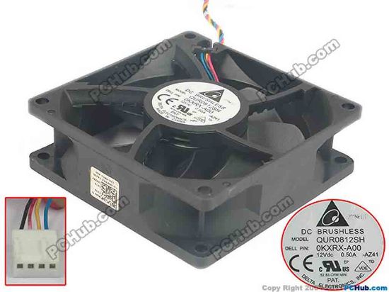 125190 Delta Electronics QUR0812SH Server - Square Fan AZ41, sq80x80x25, 4-wire, 12V 0.50A Delta Electronics QUR0812SH Server - Square Fan 