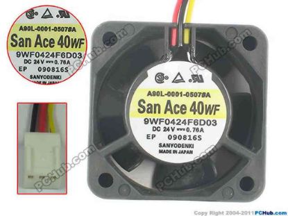 125442 Sanyo Denki 9WF0424F6D03 Server - Square Fan sq40x40x20, 24V 0.076A Sanyo Denki 9WF0424F6D03 Server - Square Fan