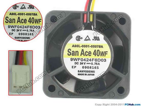 125442 Sanyo Denki 9WF0424F6D03 Server - Square Fan sq40x40x20, 24V 0.076A Sanyo Denki 9WF0424F6D03 Server - Square Fan