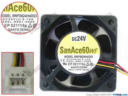 125443 Sanyo Denki 9WF0624H4D03 Server - Square Fan sq60x60x25, 3-wire, 24V 0.15A Sanyo Denki 9WF0624H4D03 Server - Square Fan