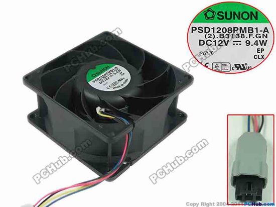 125466 SUNON PSD1208PMB1-A Server - Square Fan (2).B3138.F.GN, sq80x80x38, w85x4x4, 12V 9.4W SUNON PSD1208PMB1-A Server - Square Fan 