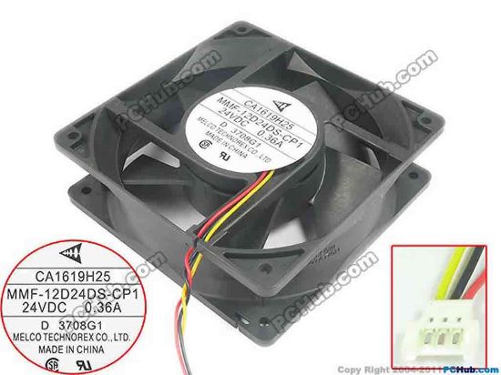 126147 Melco MMF-12D24DS-CP1 Server - Square Fan MMF-12D24DS-CP1, sq120x120x38, w90x3x3, 24V 0.36A Melco MMF-12D24DS-CP1 Server - Square Fan