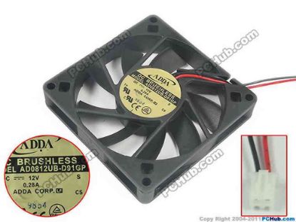 127503 ADDA AD0812UB-D91GP Server - Square Fan sq80x80x15, 2-wire, 12V 0.28A ADDA AD0812UB-D91GP Server - Square Fan 