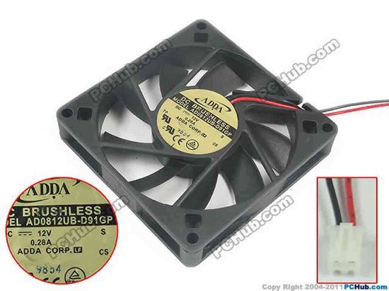 127503 ADDA AD0812UB-D91GP Server - Square Fan sq80x80x15, 2-wire, 12V 0.28A ADDA AD0812UB-D91GP Server - Square Fan 