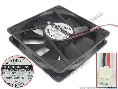 127543 ADDA ADN512MB-A91 Server - Square Fan S, R, sq135x135x25, 2-wire, 12V 0.27A ADDA ADN512MB-A91 Server - Square Fan 