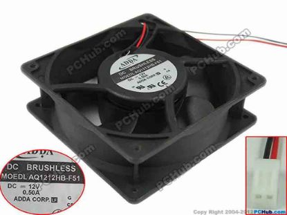 127648 ADDA AQ1212HB-F51 Server - Square Fan G, sq120x120x38,2-wire, 12V 0.50A ADDA AQ1212HB-F51 Server - Square Fan 